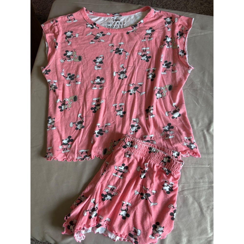Disney Mickey Mouse Pajama Set Pink Sleeveless Top Shorts Women's large